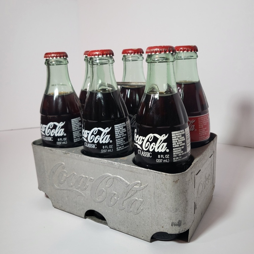 1950's Vintage Coca Cola Aluminum Carrier w/ Olympics Commemorative Bottles